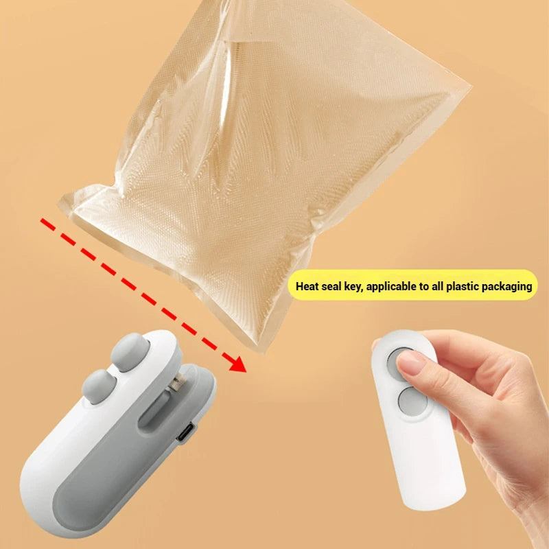 Mini Plastic Heat Bag Sealer Rechargeable 2 in 1 Food Sealer Clip Handheld Sealer Food Packaging Heat Sealer Sealant Machine