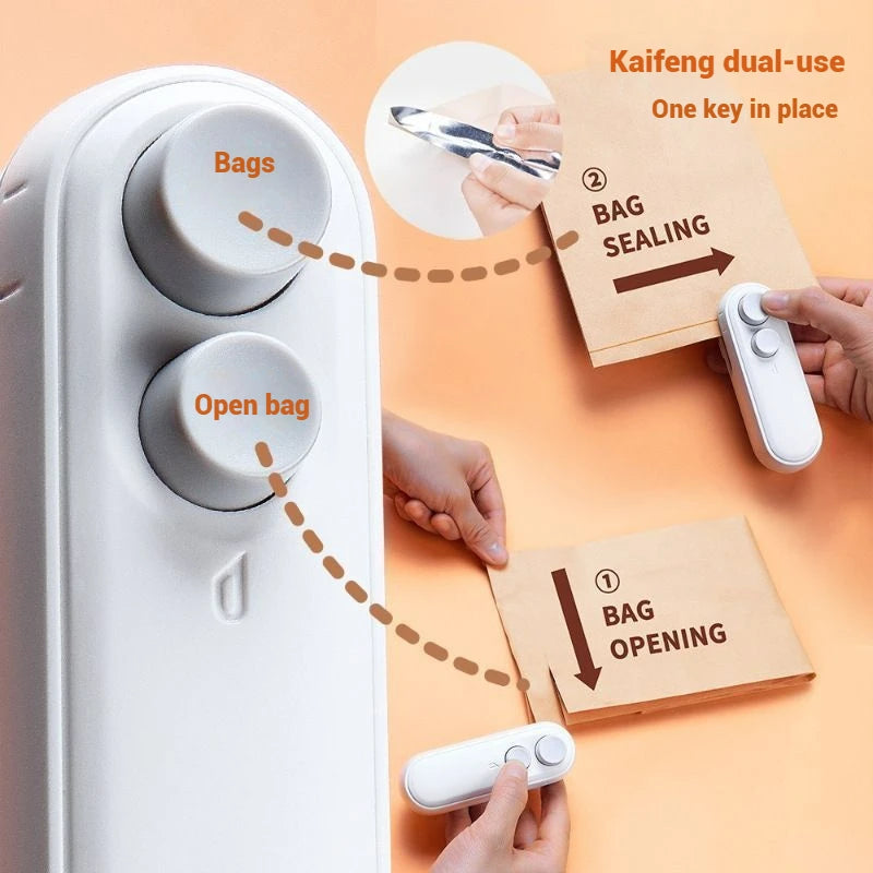 Mini Plastic Heat Bag Sealer Rechargeable 2 in 1 Food Sealer Clip Handheld Sealer Food Packaging Heat Sealer Sealant Machine
